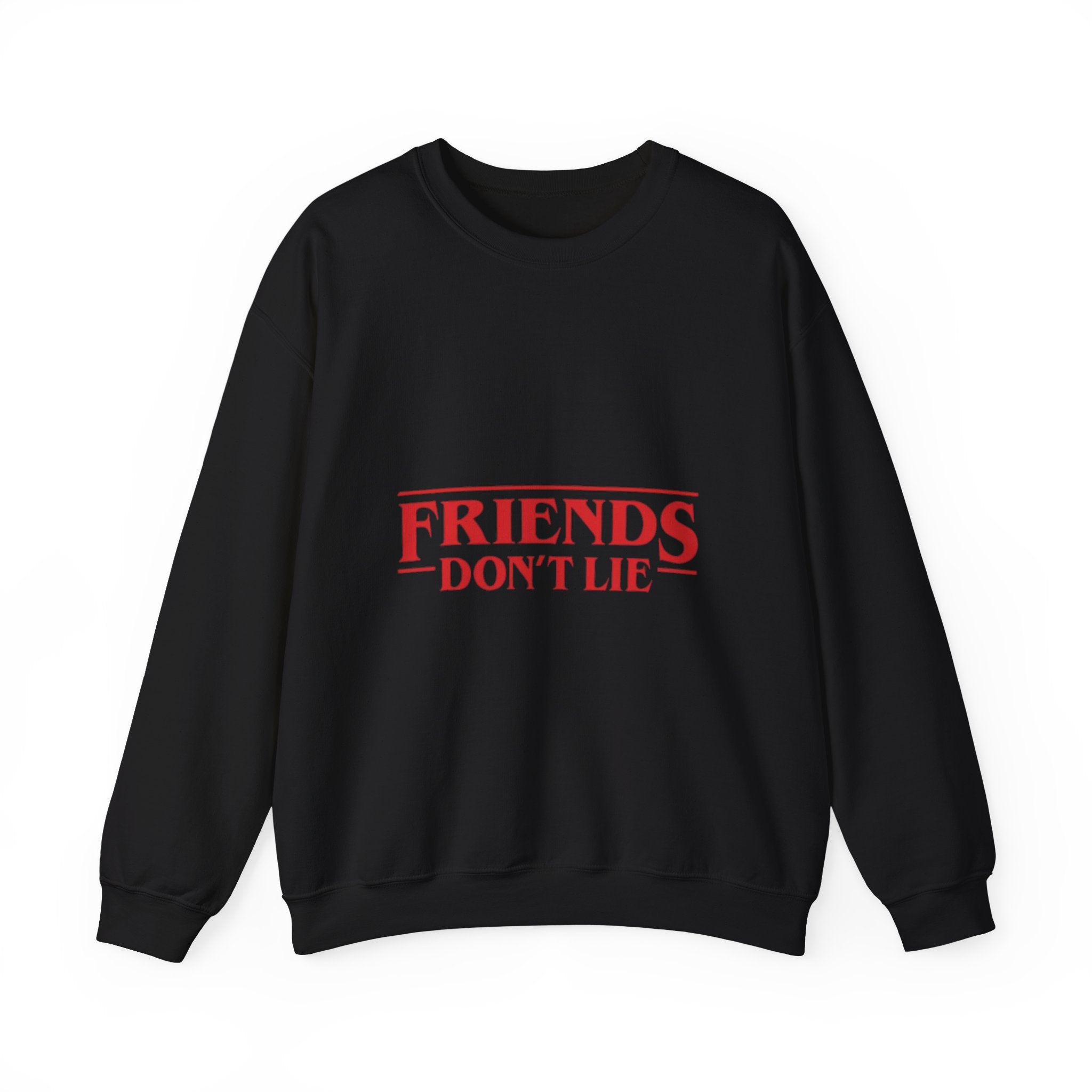 Crewneck Sweatshirt — "Friends Don't Lie" Retro Stranger-Style Graphic
