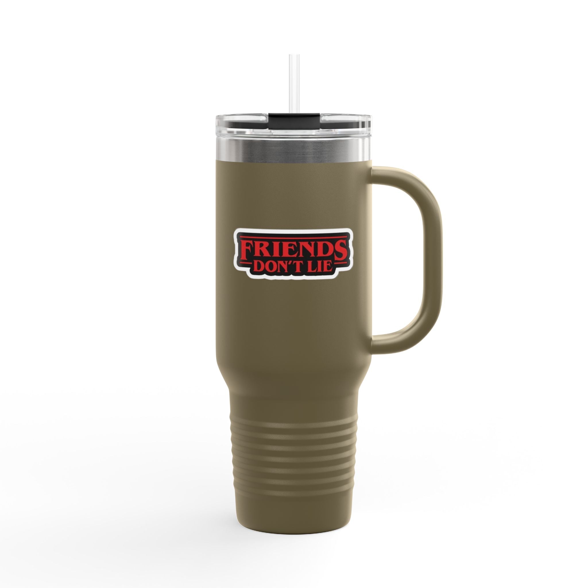 40oz Insulated Travel Mug — "Friends Don't Lie" Stranger Things Inspired