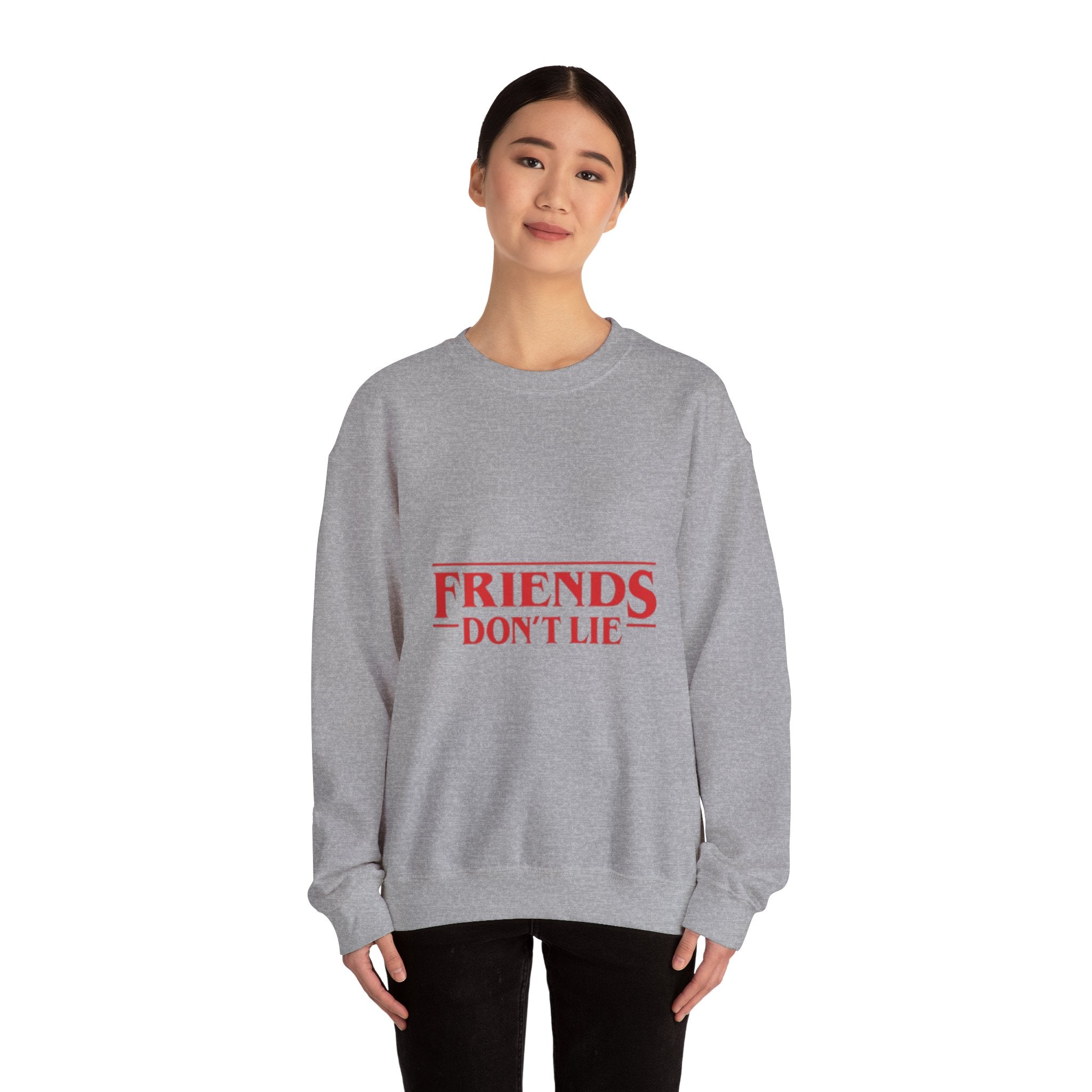Crewneck Sweatshirt — "Friends Don't Lie" Retro Stranger-Style Graphic