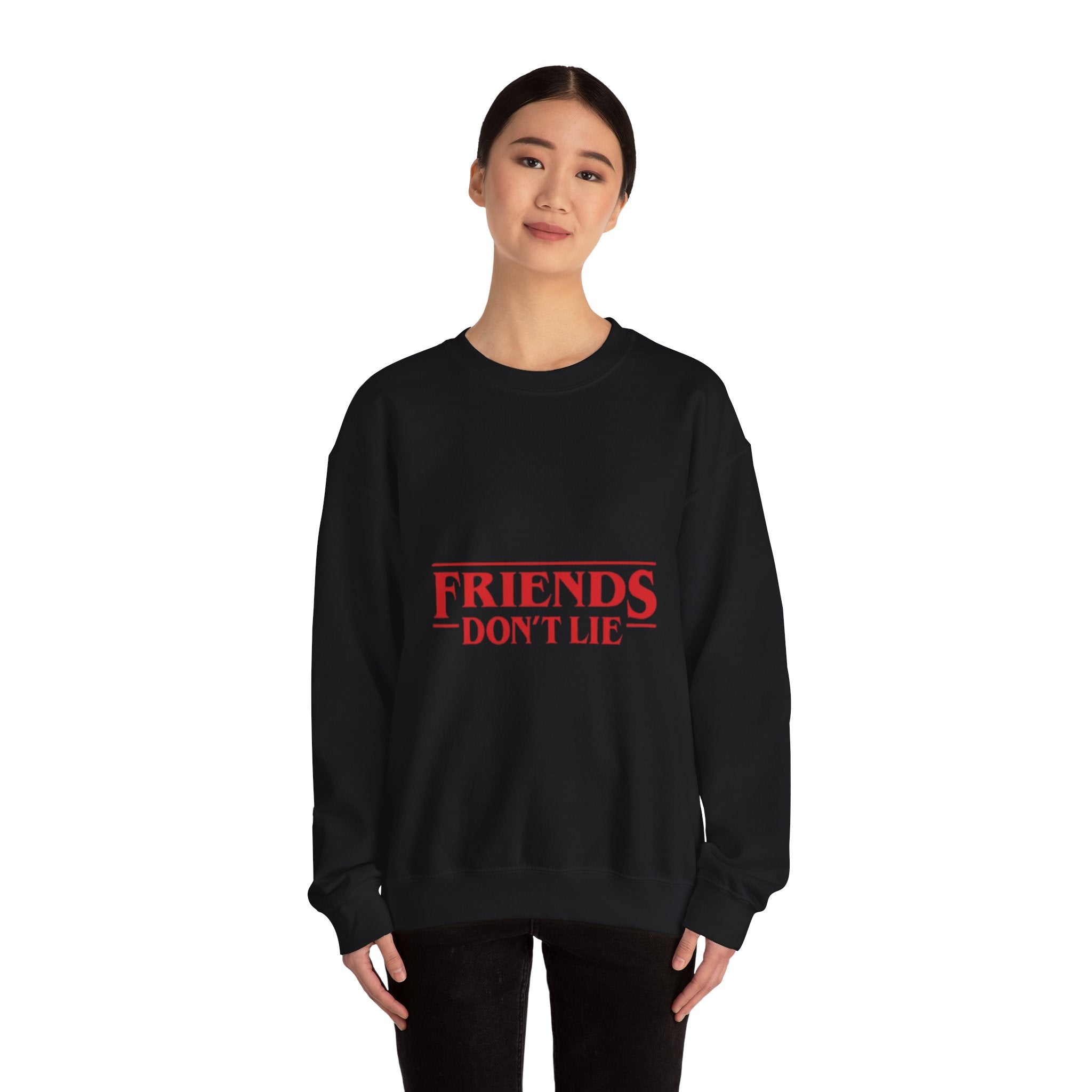Crewneck Sweatshirt — "Friends Don't Lie" Retro Stranger-Style Graphic