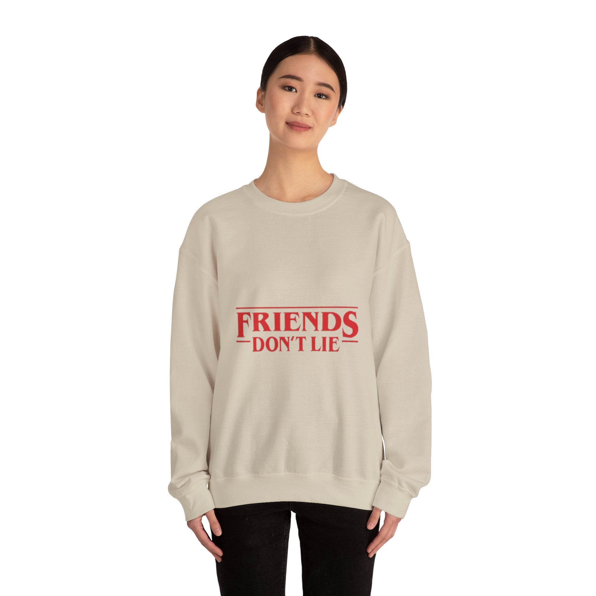 Crewneck Sweatshirt — "Friends Don't Lie" Retro Stranger-Style Graphic