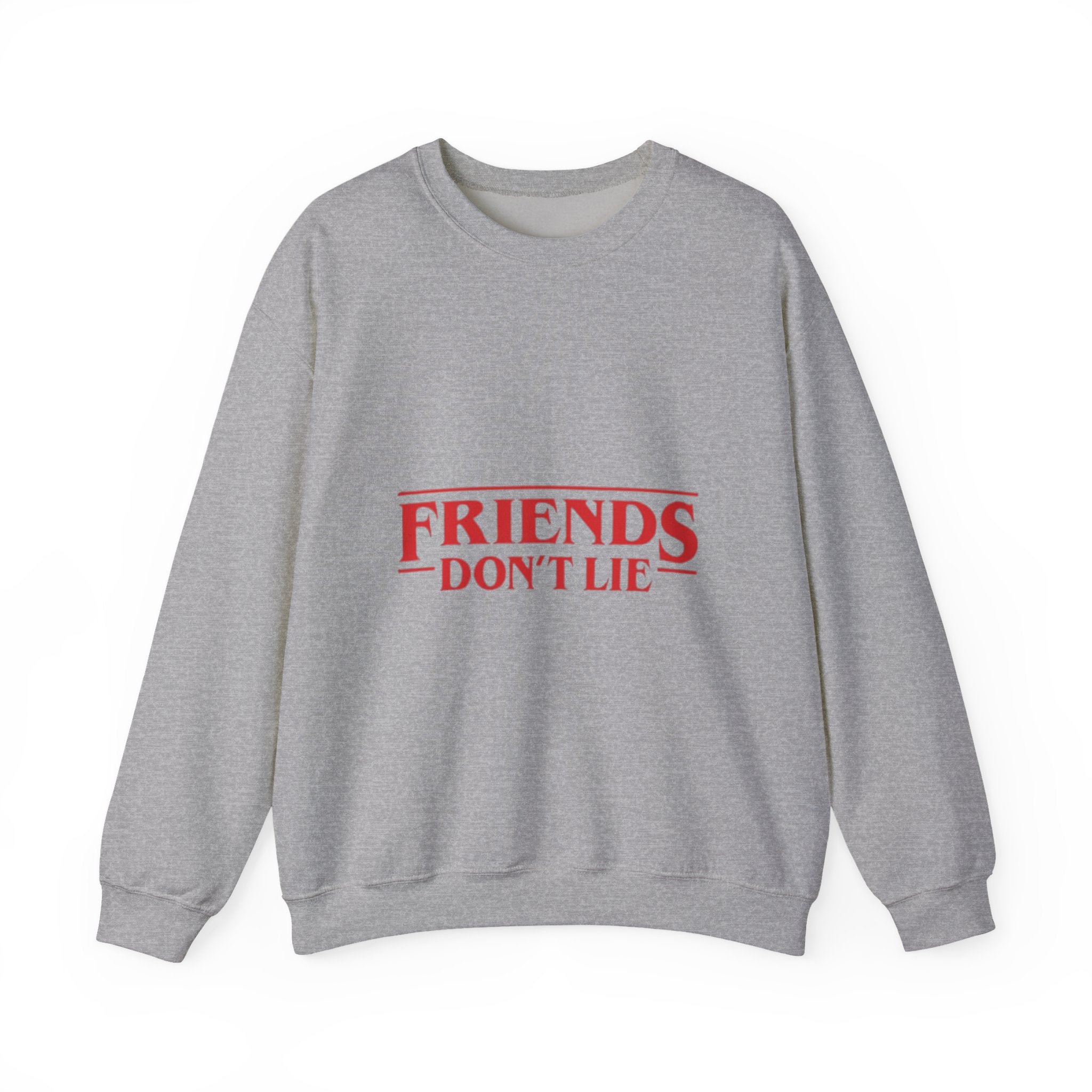 Crewneck Sweatshirt — "Friends Don't Lie" Retro Stranger-Style Graphic